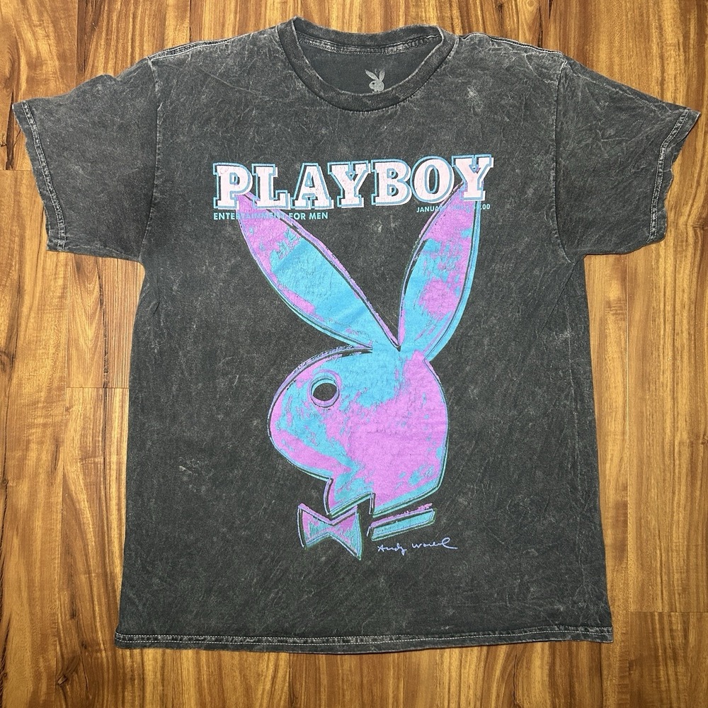 Playboy Bunny Distressed Logo T shirt‎ L Grey Short Sleeve Graphic  Men's Large